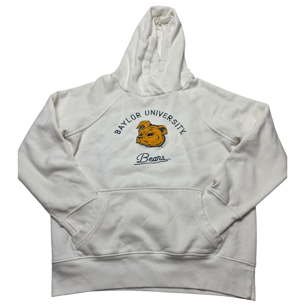 League Baylor University Bears Hoodie White Embroidered Mascot Sweatshirt Small